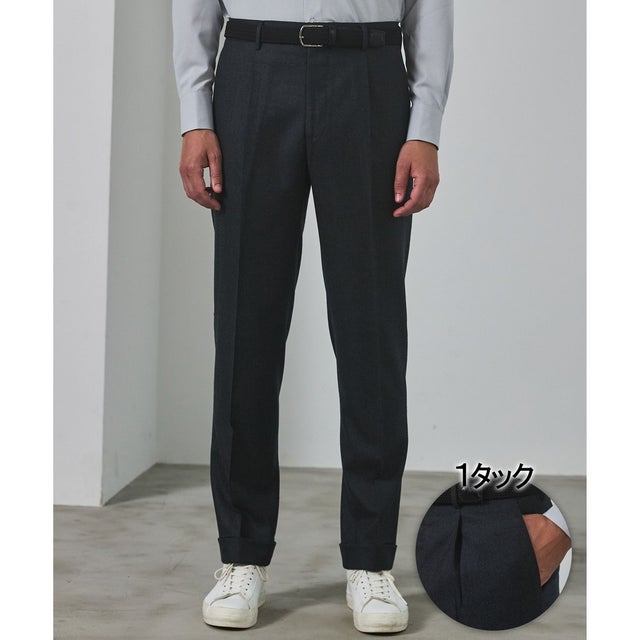 【保温性/ストレッチ/シワになりにくい】サキソニーストレッチパンツ（1タック） （グレー系）