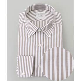 【形態安定】PREMIUMPLEATS_ボタンダウンカラー 通年ドレスシャツ_ストライプ(25年春夏モデル) （ダークブラウンストライプ）
