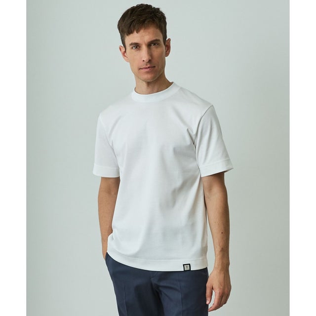 仕事で着られる綿100%【クルー以上モック未満】カバーネック DRESS Tシャツ(25年モデル) （ホワイト系）