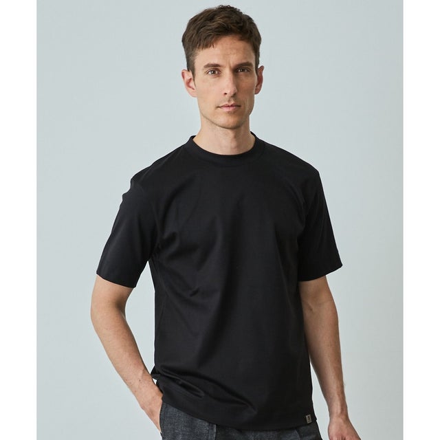 仕事で着られる綿100%【クルー以上モック未満】カバーネック DRESS Tシャツ(25年モデル) （ブラック系）