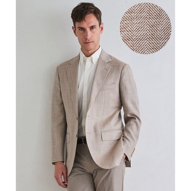 【Loro Piana Fabric】SUMMER TIME ジャケット_ヘリンボーン織 （ベージュ×ヘリンボーン）