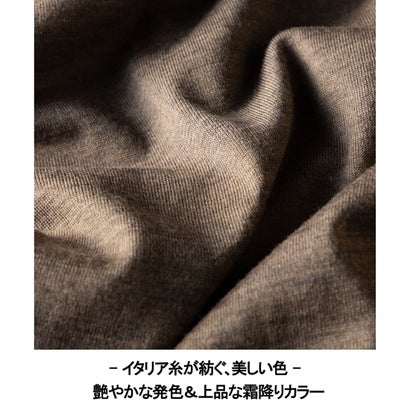 【洗える/チクチクしにくい/ピリングしにくい】イタリア糸 ハイゲージ カバーネックニット_WOOL100％ （ベージュ系）｜詳細画像
