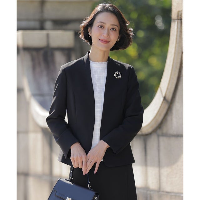 【セットアップ対応】セラテリーダブルクロス ノーカラー ジャケット （ブラック系）