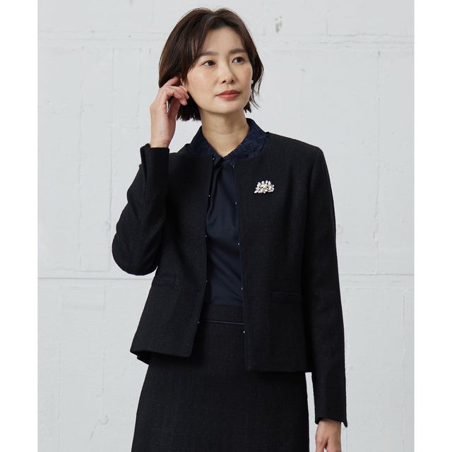 【セットアップ対応】Light Tweed ノーカラー ジャケット （ネイビーSOLID系6）