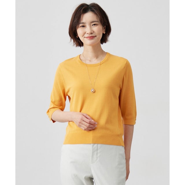 【洗える】BASIC HT COTTON クールネック プルオーバー （オレンジ系）