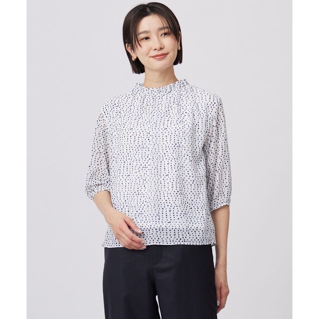 【洗える】hand drawn dots ボトルネック カットソー （ホワイトベース系）