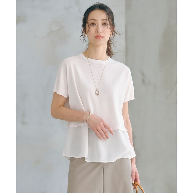【洗える・抗菌防臭】FABRIC コンビ ニット （ライトグレージュ系）