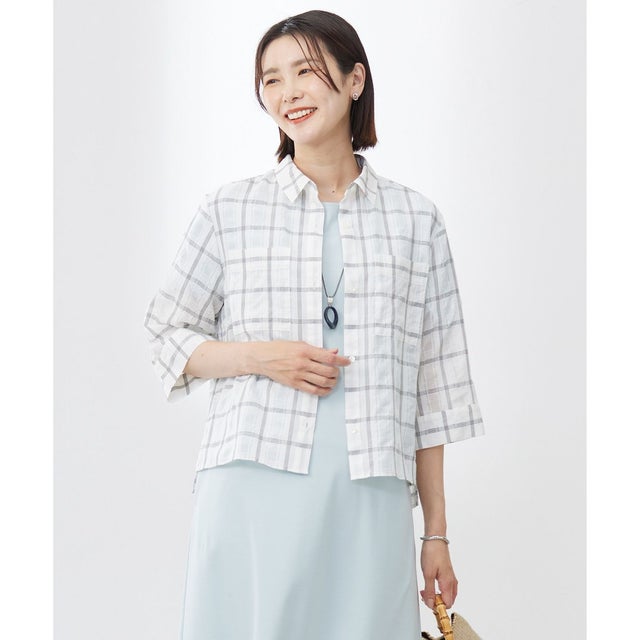 【洗える】SHEER チェック シャツ ブラウス （ホワイト×ブラック系）