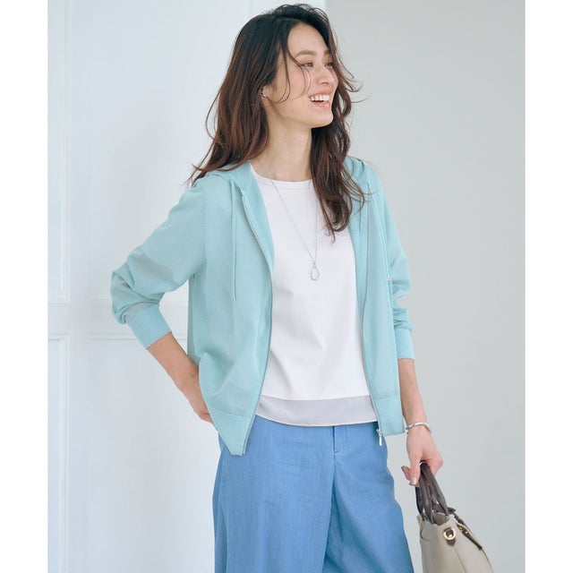 【WEB限定カラーあり・洗える】SHEER LIGHT KNIT ラメ パーカー （アクアグリーン系）