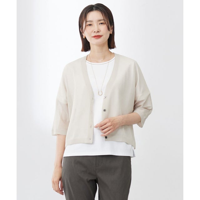 【WEB限定カラーあり・洗える】SHEER LIGHT KNIT Vネック カーディガン （ベージュ系）