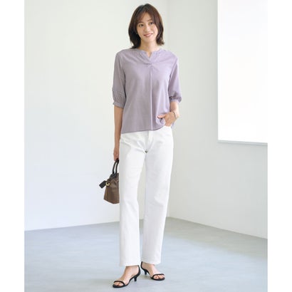 J.PRESS LADIES 【洗える】ウォッシャブルキュプラツイル キーネック ブラウス （パープルチェック系）｜詳細画像