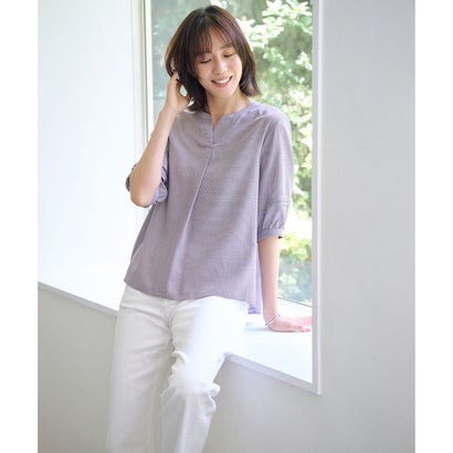 J.PRESS LADIES 【洗える】ウォッシャブルキュプラツイル キーネック ブラウス （パープルチェック系）｜詳細画像