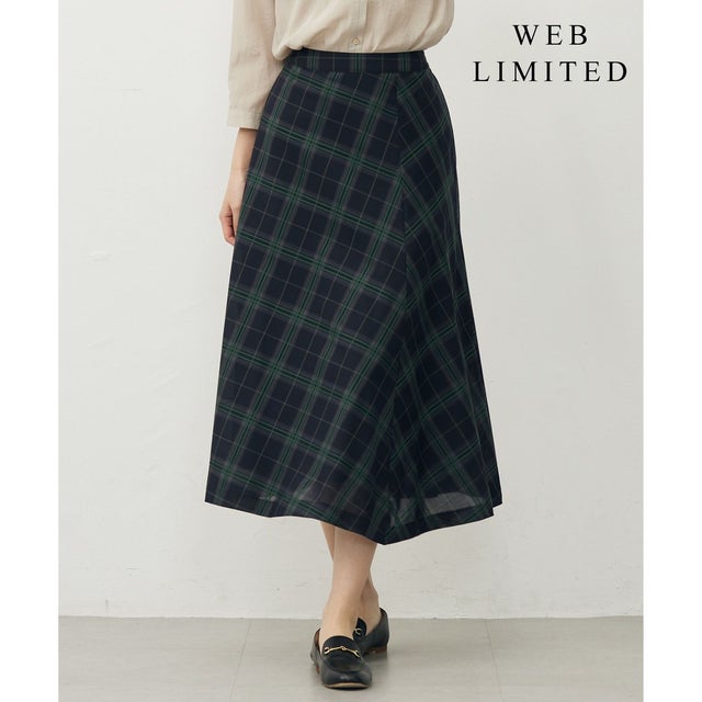 【WEB限定カラーあり・洗える】SOFT SHEER チェック フレア スカート （【WEB限定】ネイビーチェック系）