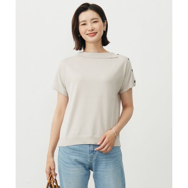 【洗える・抗菌防臭】COTTON POLYESTER 襟付き ニット （グレージュ系）