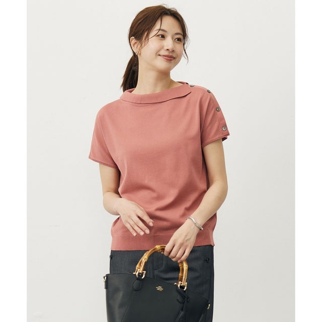 【洗える・抗菌防臭】COTTON POLYESTER 襟付き ニット （ローズピンク系）