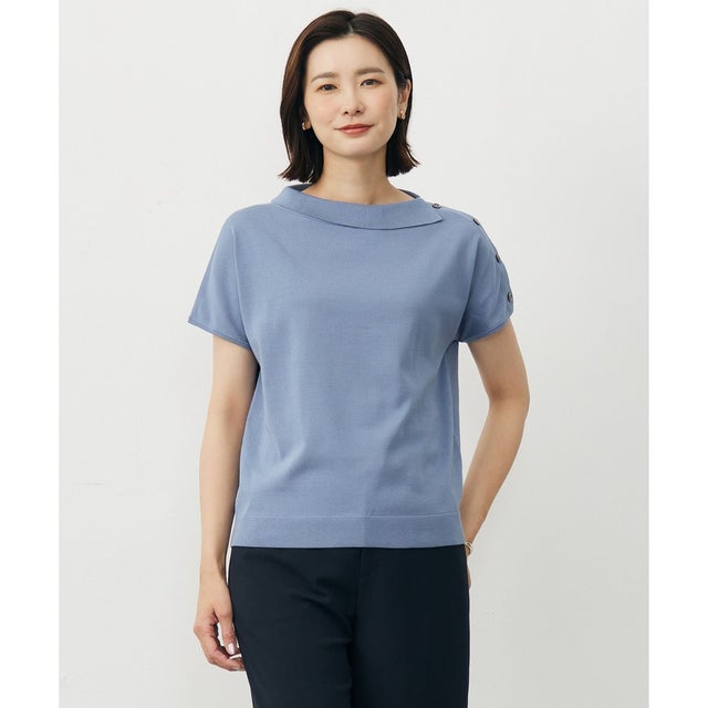 【洗える・抗菌防臭】COTTON POLYESTER 襟付き ニット （ソフトブルー系）