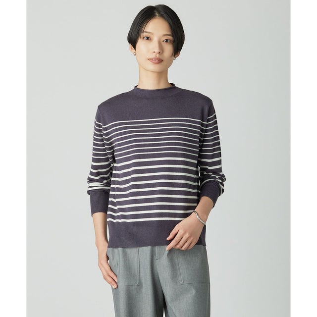 SOFT TOUCH WOOL ボーダー ニット （スレート×オフホワイト系）