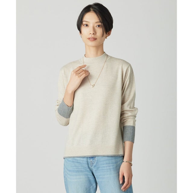 SOFT TOUCH WOOL ブロッキング ニット （ベージュ×グレー系）