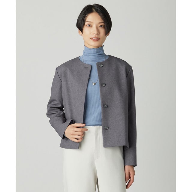【WEB限定カラーあり】ツムギートflannel ノーカラー ジャケット （グレー系）