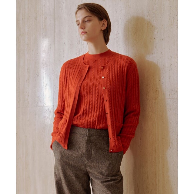 KNIT BASIC クルーネック カーディガン （オレンジ系）