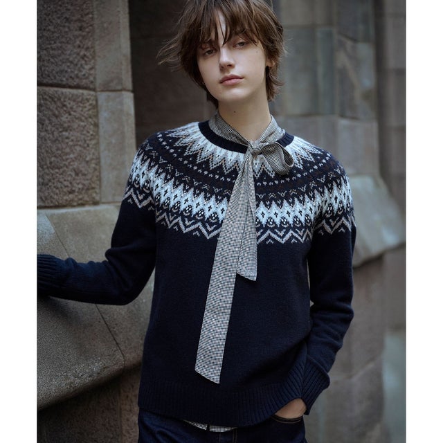 FAIR ISLE ラウンドネック ニット （ネイビー系）