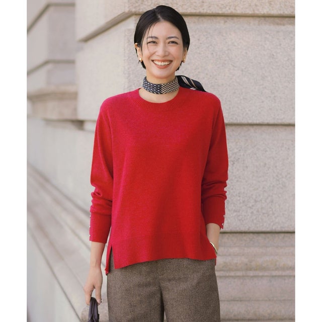 CASHMERE BLEND クルーネック ニット （チェリーレッド系）