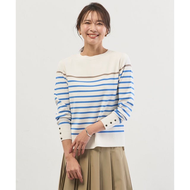 Rayon Stretch Border ニット （オフ×ブルー×モカ系）