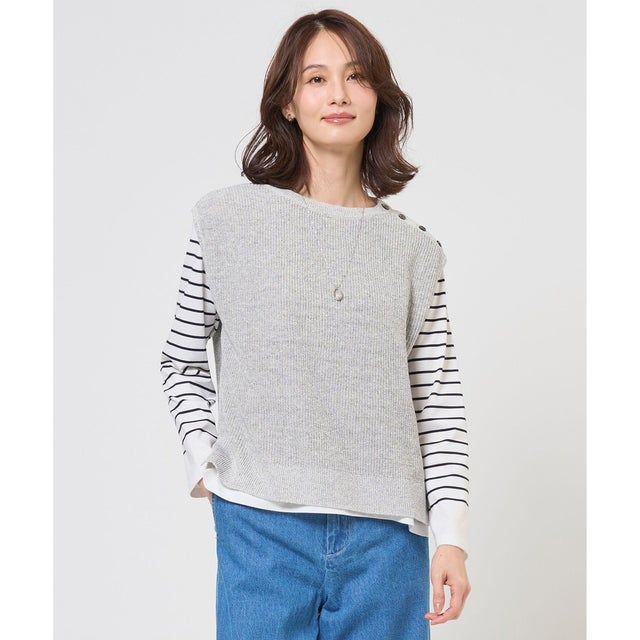 【WEB限定カラーあり・プラスワンアイテムに】LINEN COTTON ニット ベスト （ライトグレー系）