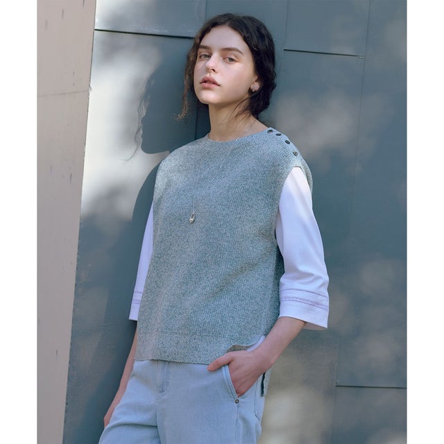 【WEB限定カラーあり・プラスワンアイテムに】LINEN COTTON ニット ベスト （アクア系）