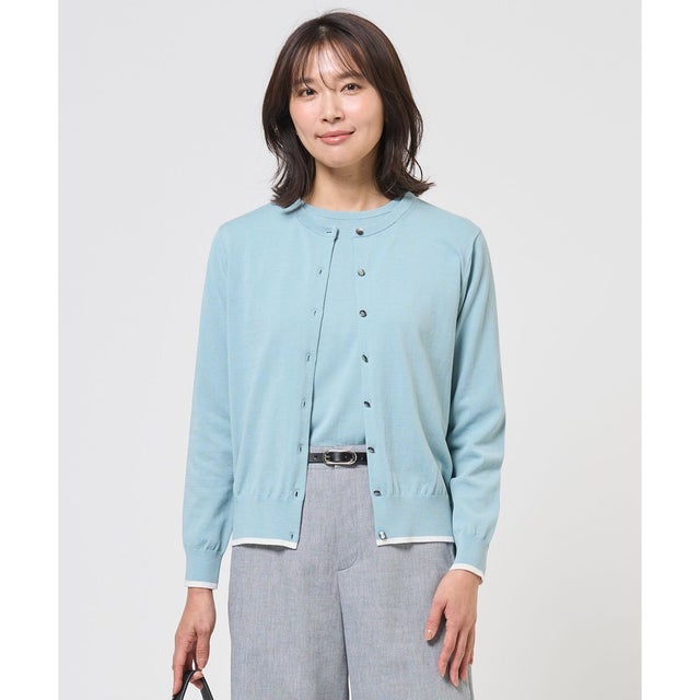 【アンサンブル着用可】BASIC HT COTTON クルーネック カーディガン （アクア系）