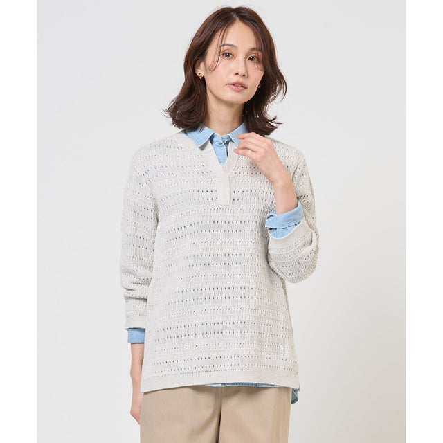 CROCHET LIKE PATTERN スキッパー ニット （ベージュ系）