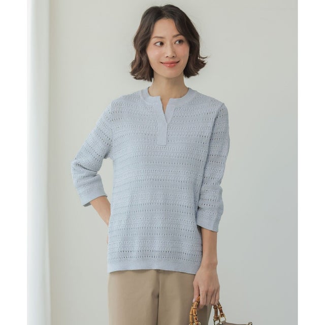 CROCHET LIKE PATTERN スキッパー ニット （ブルー系）