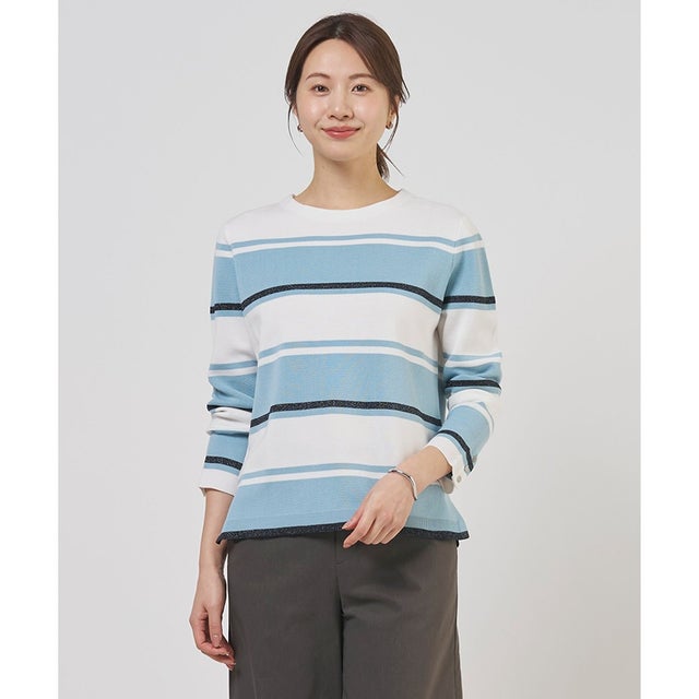 Cotton Acetate ブロッキング ボーダー ニット （アクア×ネイビー系）