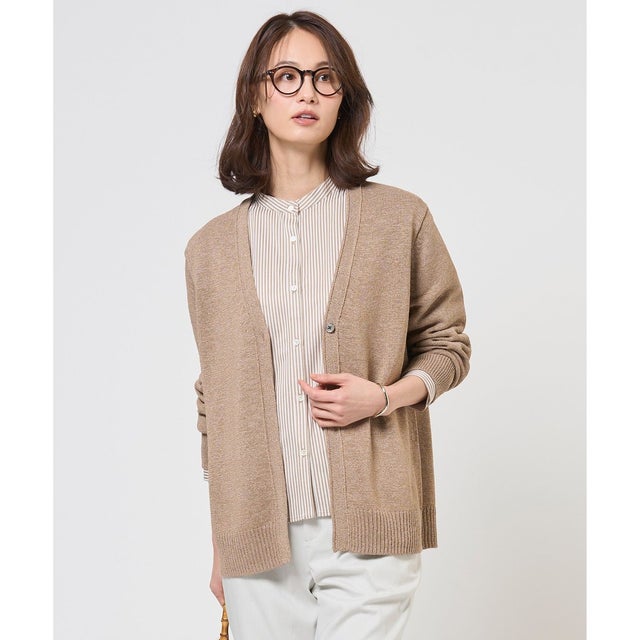 【冷房対策に】DRY COMFORT Vネック カーディガン （ベージュ系）