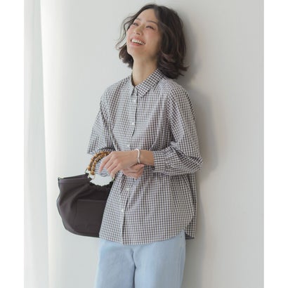 J.PRESS LADIES 【WEB限定カラーあり】コンパクトエステネージュ シャーリング シャツ ブラウス （ブラウンギンガム系）｜詳細画像