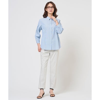 J.PRESS LADIES 【WEB限定カラーあり】コンパクトエステネージュ シャーリング シャツ ブラウス （ネイビーギンガム系）｜詳細画像