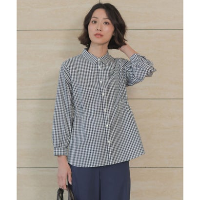 J.PRESS LADIES 【WEB限定カラーあり】コンパクトエステネージュ シャーリング シャツ ブラウス （ネイビーギンガム系）｜詳細画像