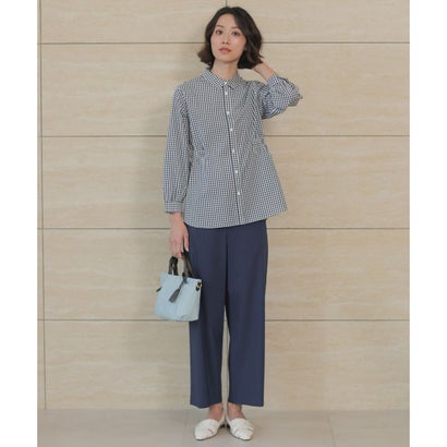 J.PRESS LADIES 【WEB限定カラーあり】コンパクトエステネージュ シャーリング シャツ ブラウス （ネイビーギンガム系）｜詳細画像