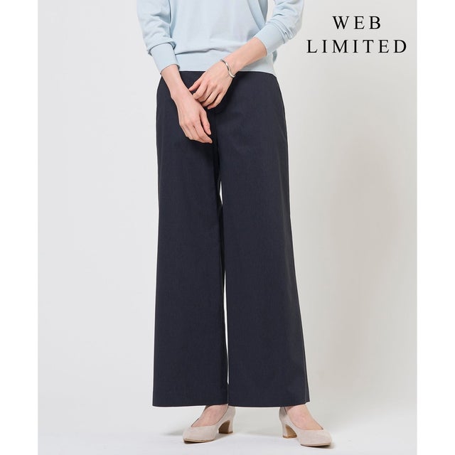 【WEB限定・人気素材・セットアップ対応】セルロースリネンストレッチ ワイドストレート パンツ （【WEB限定】ネイビー系）