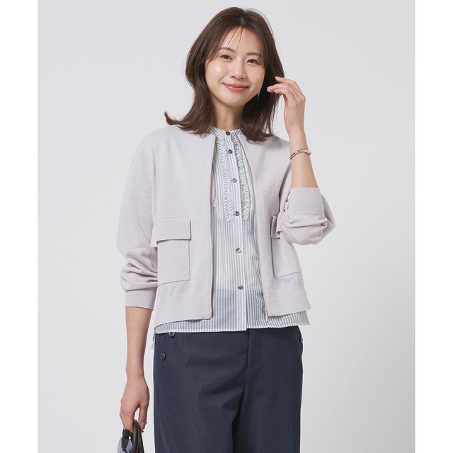 LINEN COTTON BLEND ニット ブルゾン （ライトグレー系）