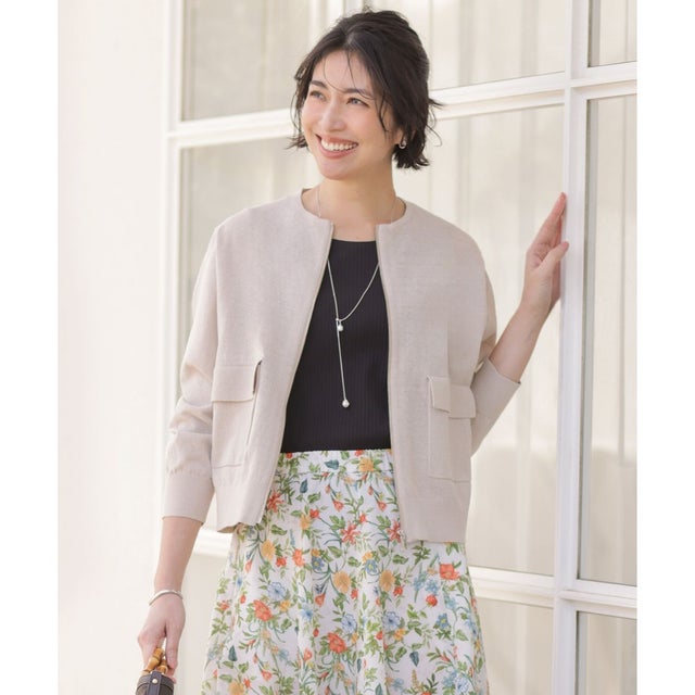LINEN COTTON BLEND ニット ブルゾン （ベージュ系）