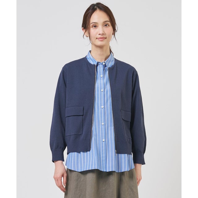 LINEN COTTON BLEND ニット ブルゾン （インディゴ系）