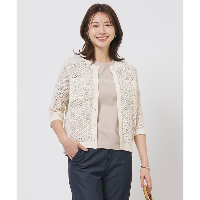 LINEN COTTON BLEND ニット カーディガン （アイボリー系）