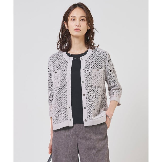 LINEN COTTON BLEND ニット カーディガン （ライトグレー系）