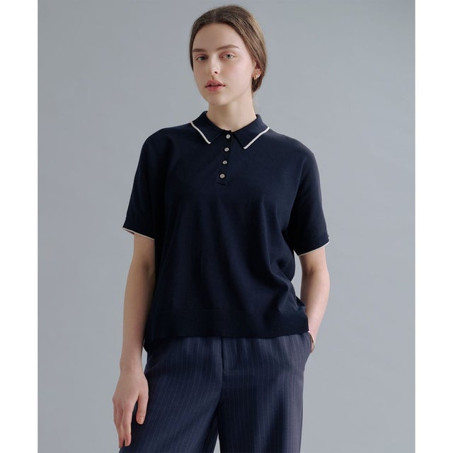 DRY COTTON ポロ ニット （ネイビー×ナチュラル系）