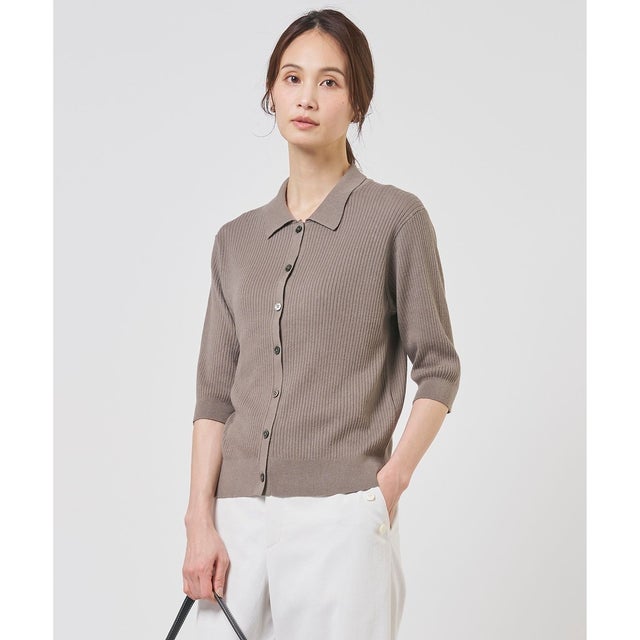 LINEN COTTON ポロ ニット （モカ系）