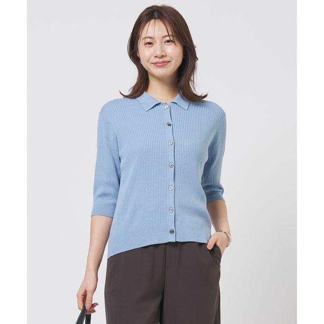 LINEN COTTON ポロ ニット （サックスブルー系）