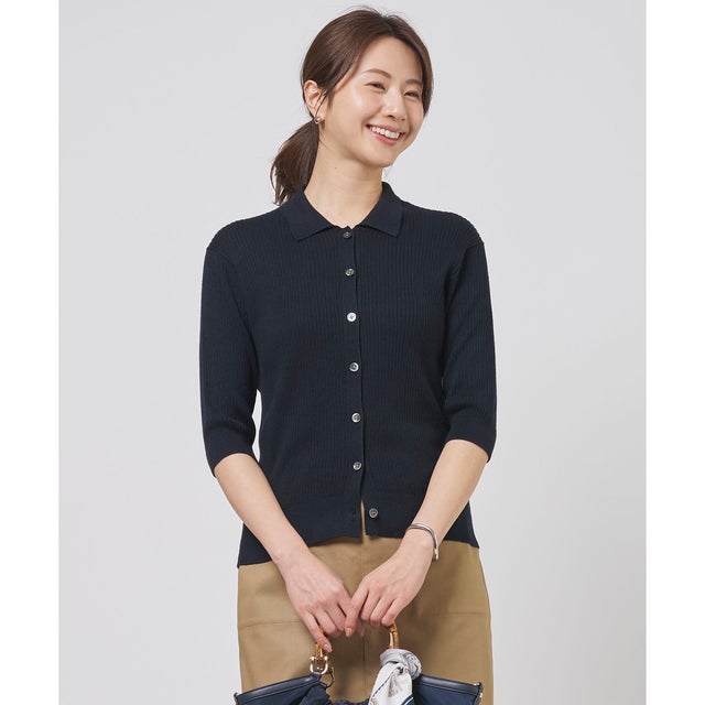 LINEN COTTON ポロ ニット （ネイビー系）
