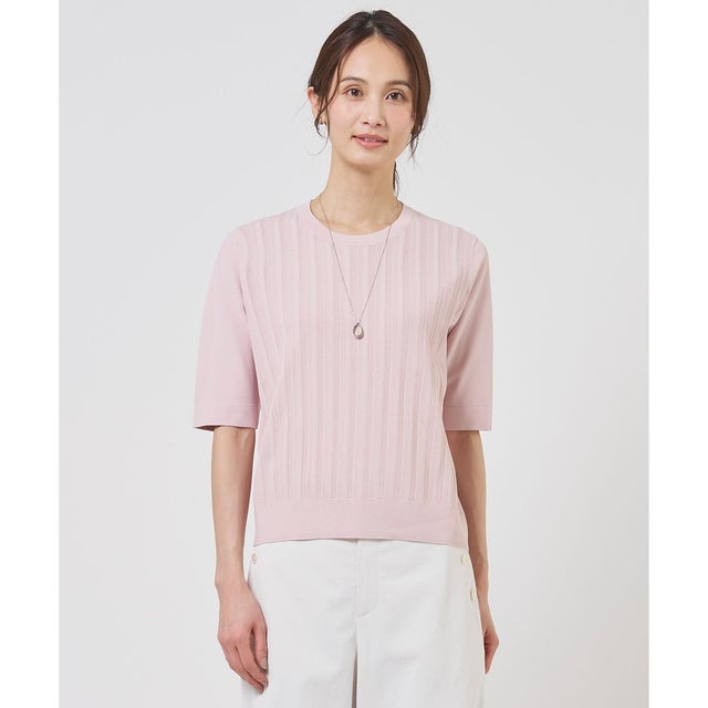【アンサンブル着用可】Rayon Elite Stretch クルーネック ニット （ピンク系）