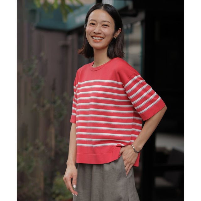 【一枚で着映え】COTTON ACETATE DRY ニット Tシャツ （ブラッドオレンジ系）